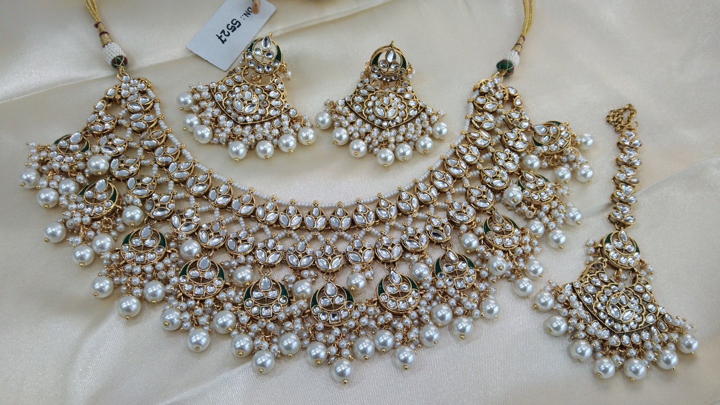 Anaya Gold white Kundan Necklace Jewellery Set