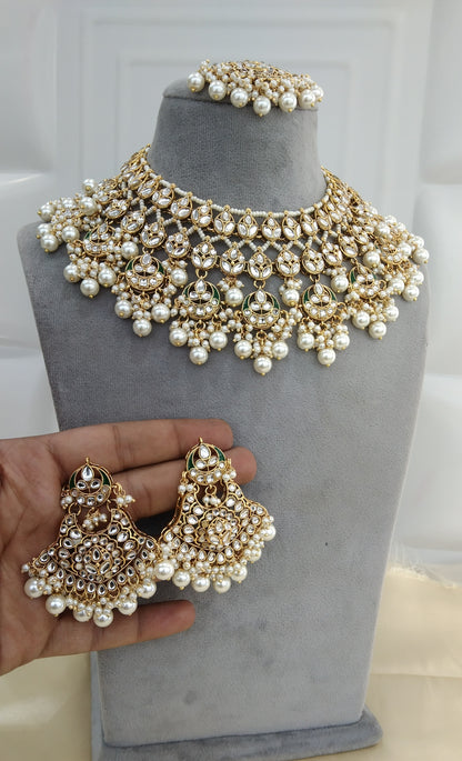 Anaya Gold white Kundan Necklace Jewellery Set