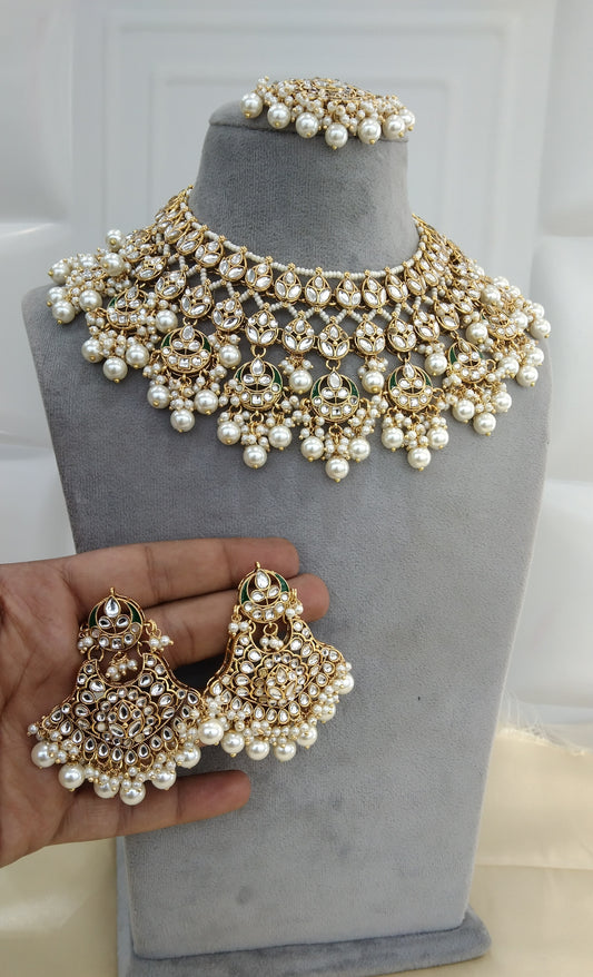 Anaya Gold white Kundan Necklace Jewellery Set
