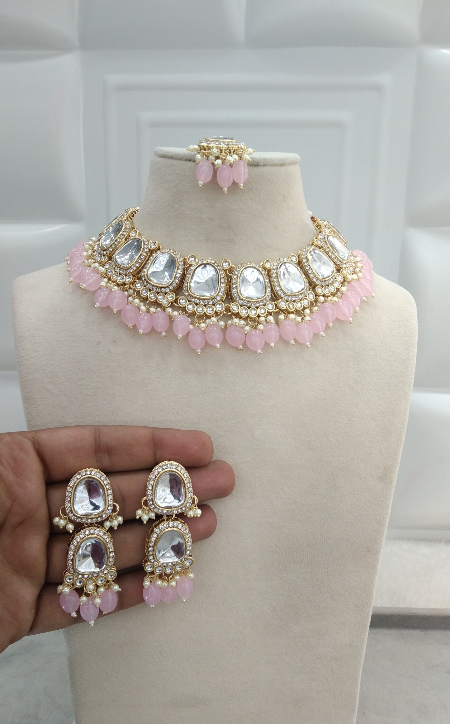 Devine Baby Pink Kundan Indian Jewellery Set
