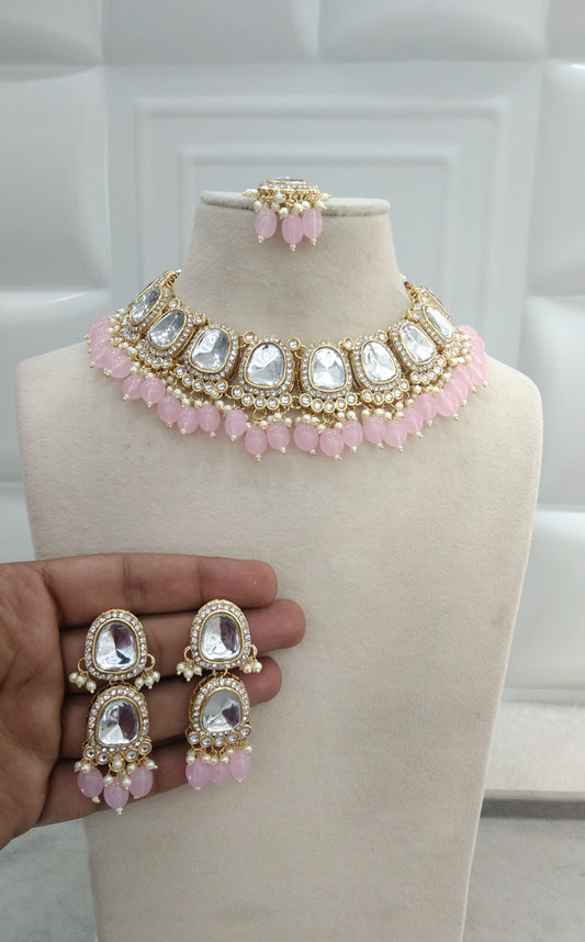 Devine Baby Pink Kundan Indian Jewellery Set