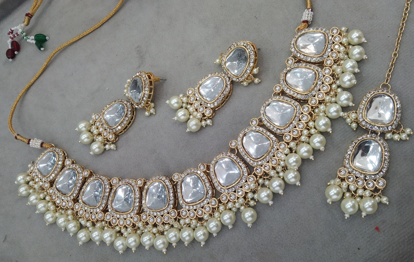 Devine Gold White Kundan Indian Jewellery Set