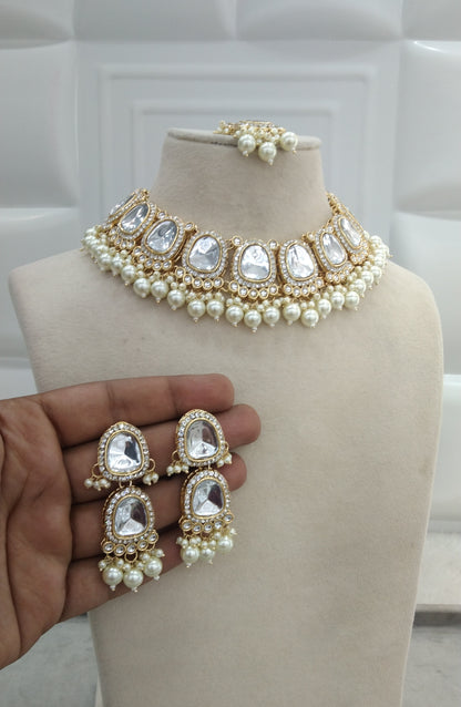 Devine Gold White Kundan Indian Jewellery Set