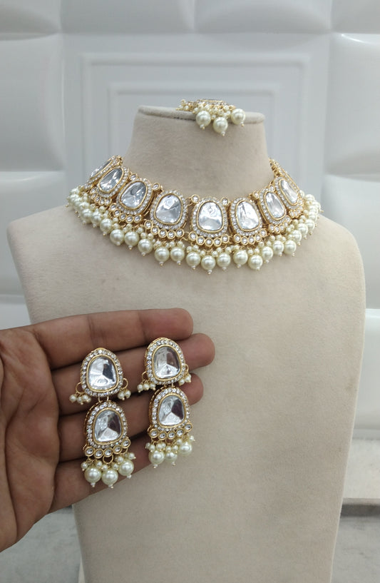 Devine Gold White Kundan Indian Jewellery Set