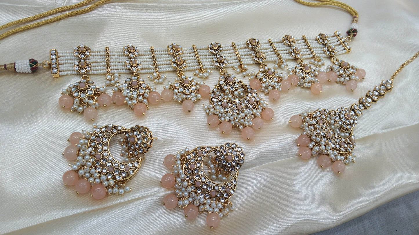 Dippi Peach Kundan Indian Jewellery Set