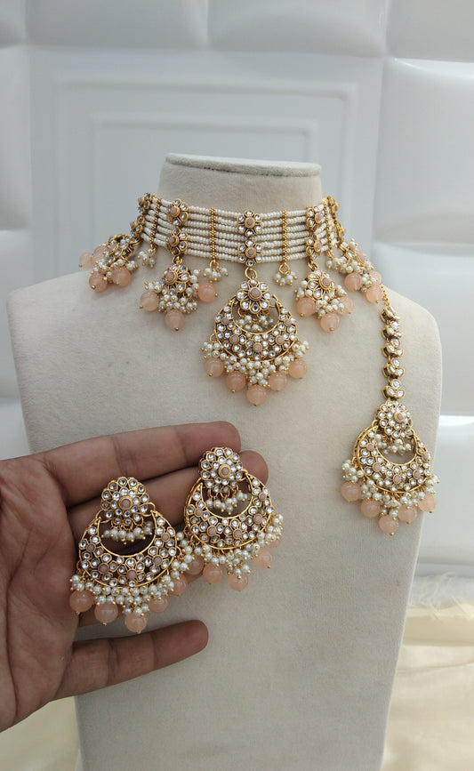 Dippi Peach Kundan Indian Jewellery Set