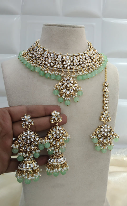 Chandrika Pastel Green Kundan Indian Jewellery Set