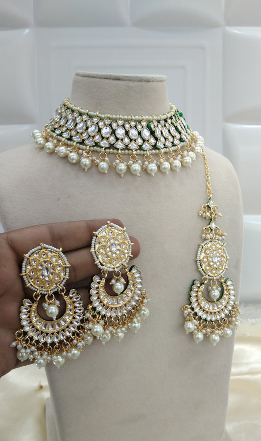 Chadni Gold White Kundan Indian Jewellery Set