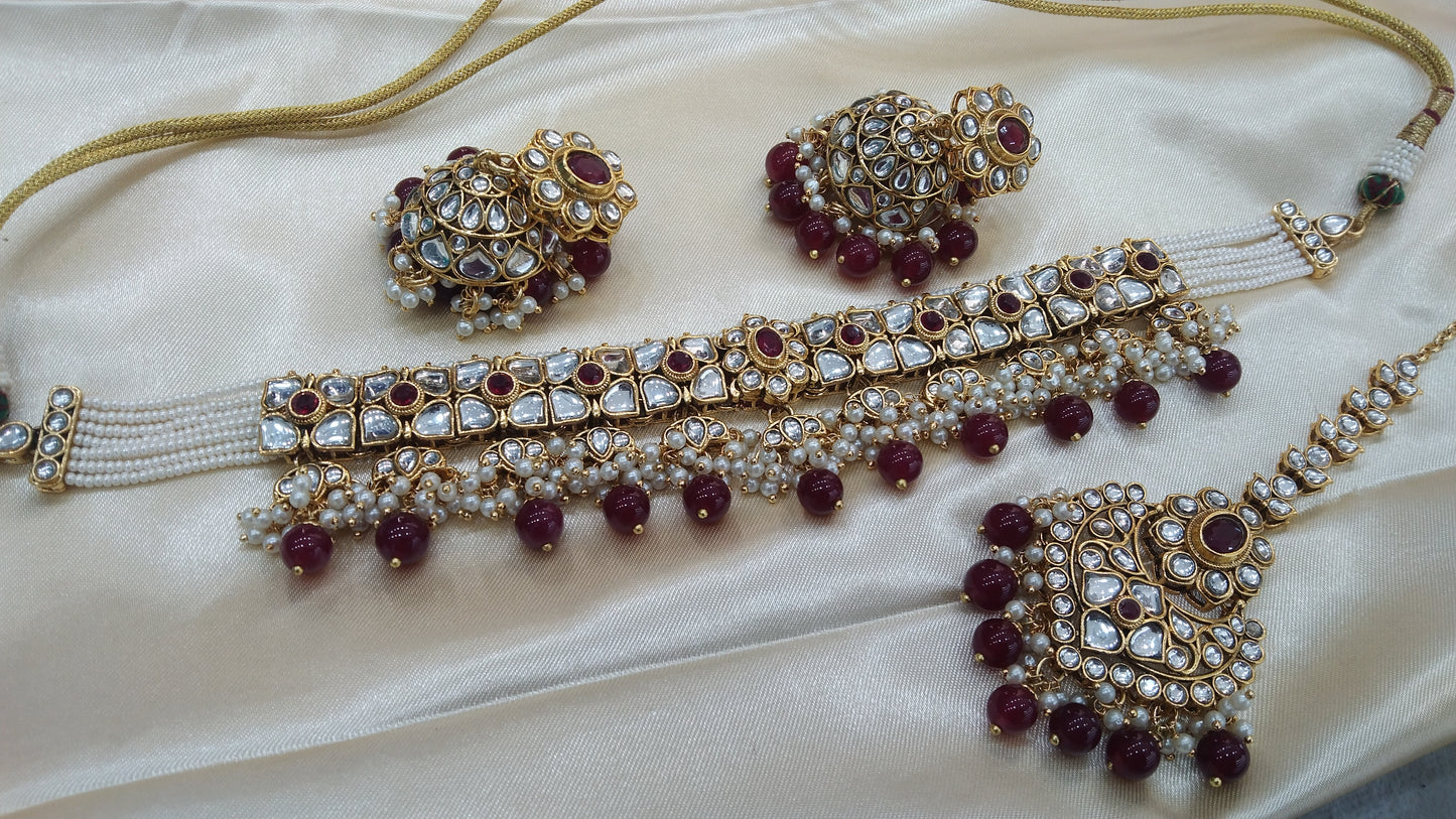 Dimple Maroon Kundan Indian Jewellery Set