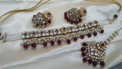 Dimple Maroon Kundan Indian Jewellery Set