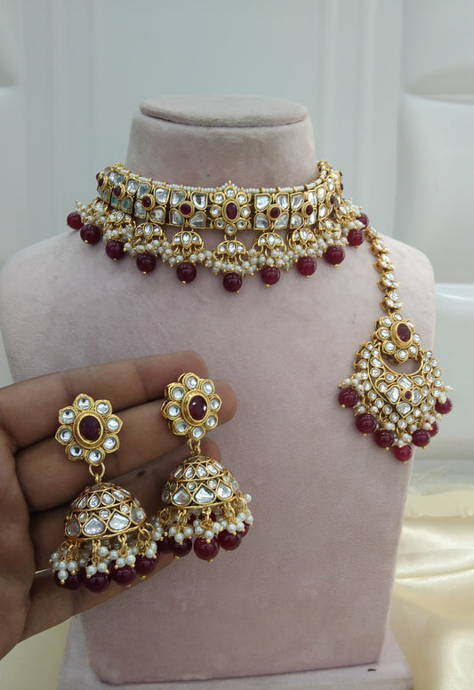 Dimple Maroon Kundan Indian Jewellery Set