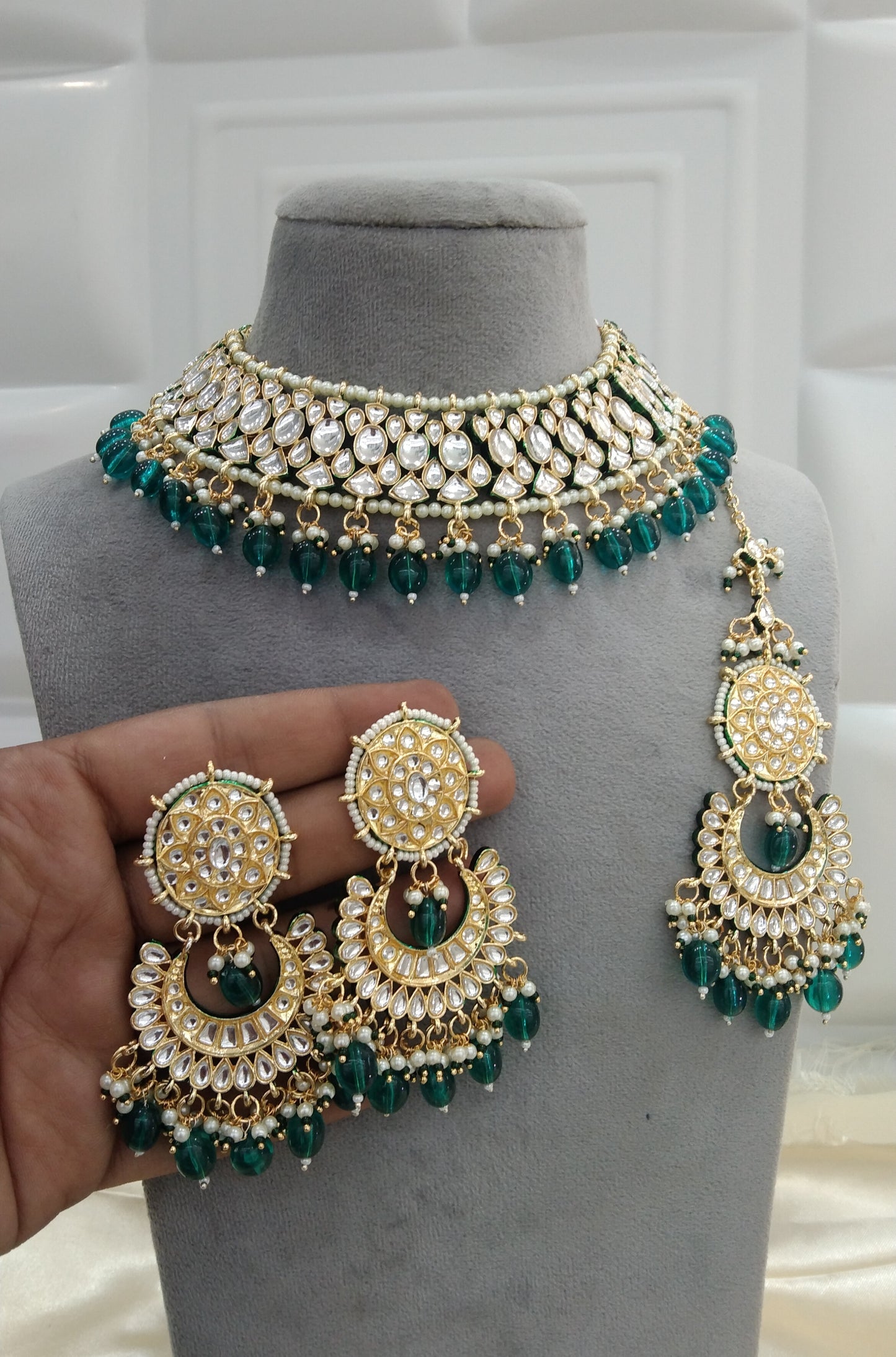 Chadni  Green Kundan Indian Jewellery Set