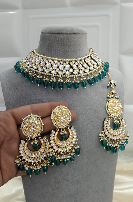 Chadni  Green Kundan Indian Jewellery Set