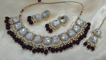 Dahila Maroon kundan Indian Jewellery Set