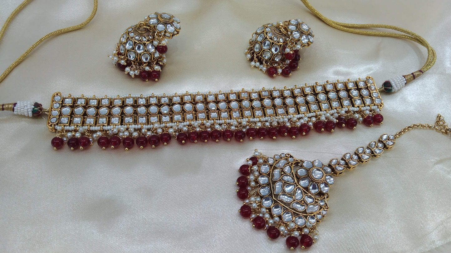 Divya Maroon kundan Indian Jewellery Set