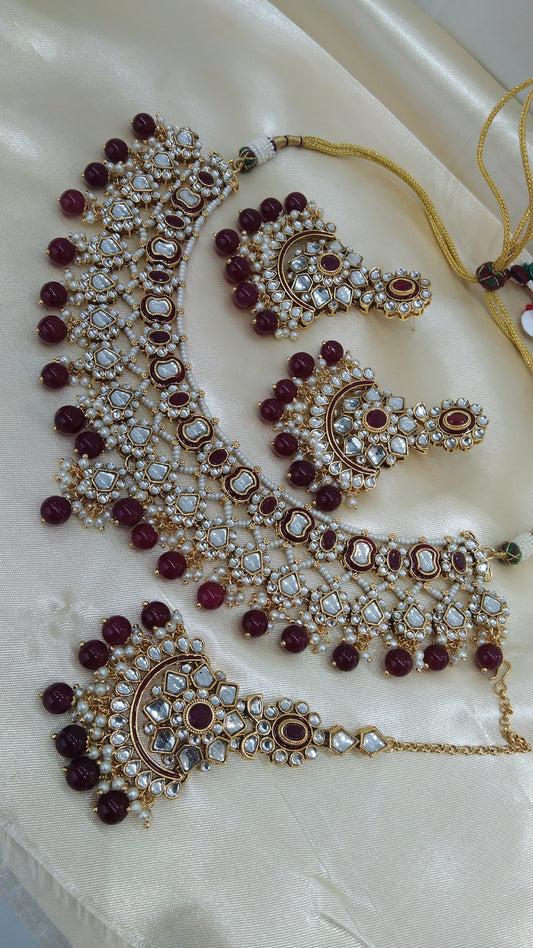 Divyasri  Maroon kundan Indian Jewellery Set