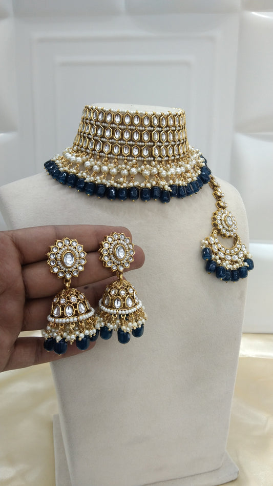 Divti Navy blue kundan Indian Jewellery Set