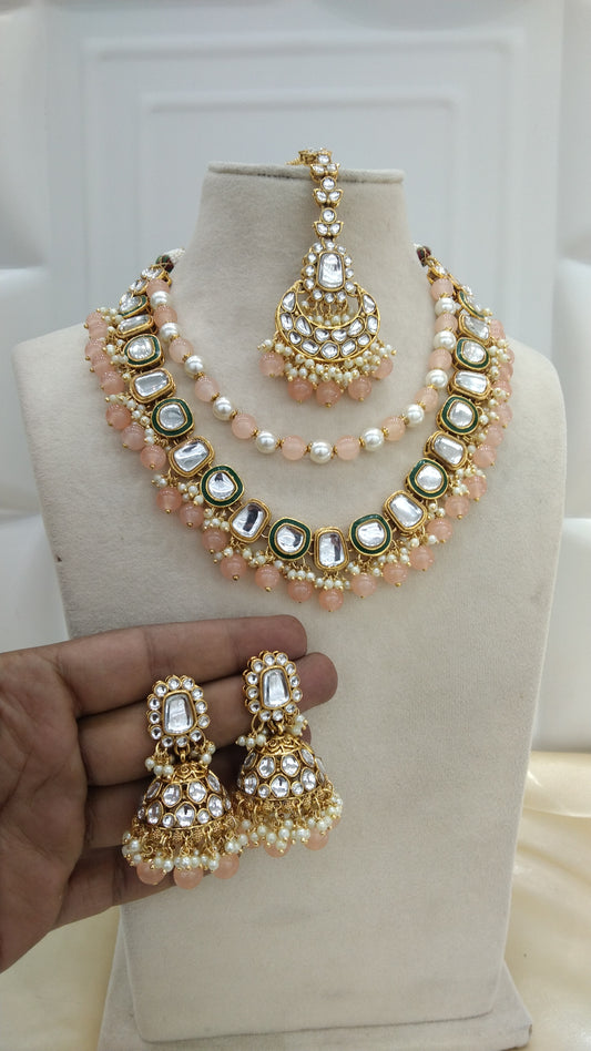 Farzana Peach kundan Indian Jewellery Set