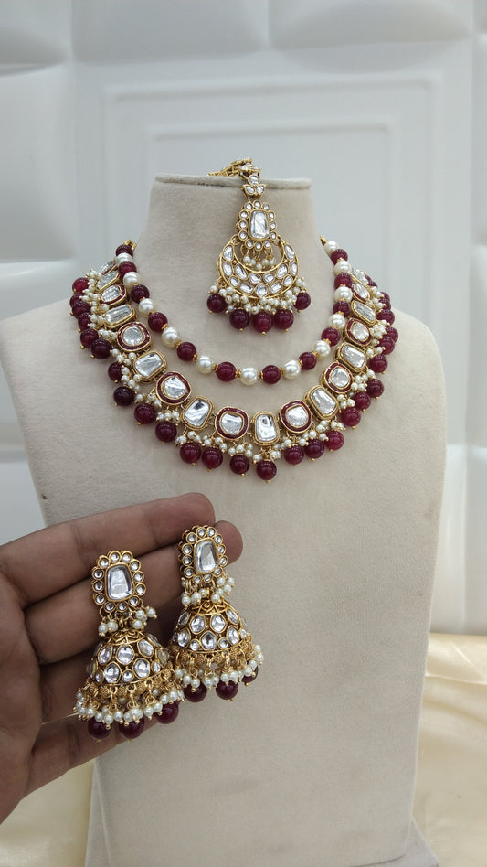 Farzana Maroon kundan Indian Jewellery Set
