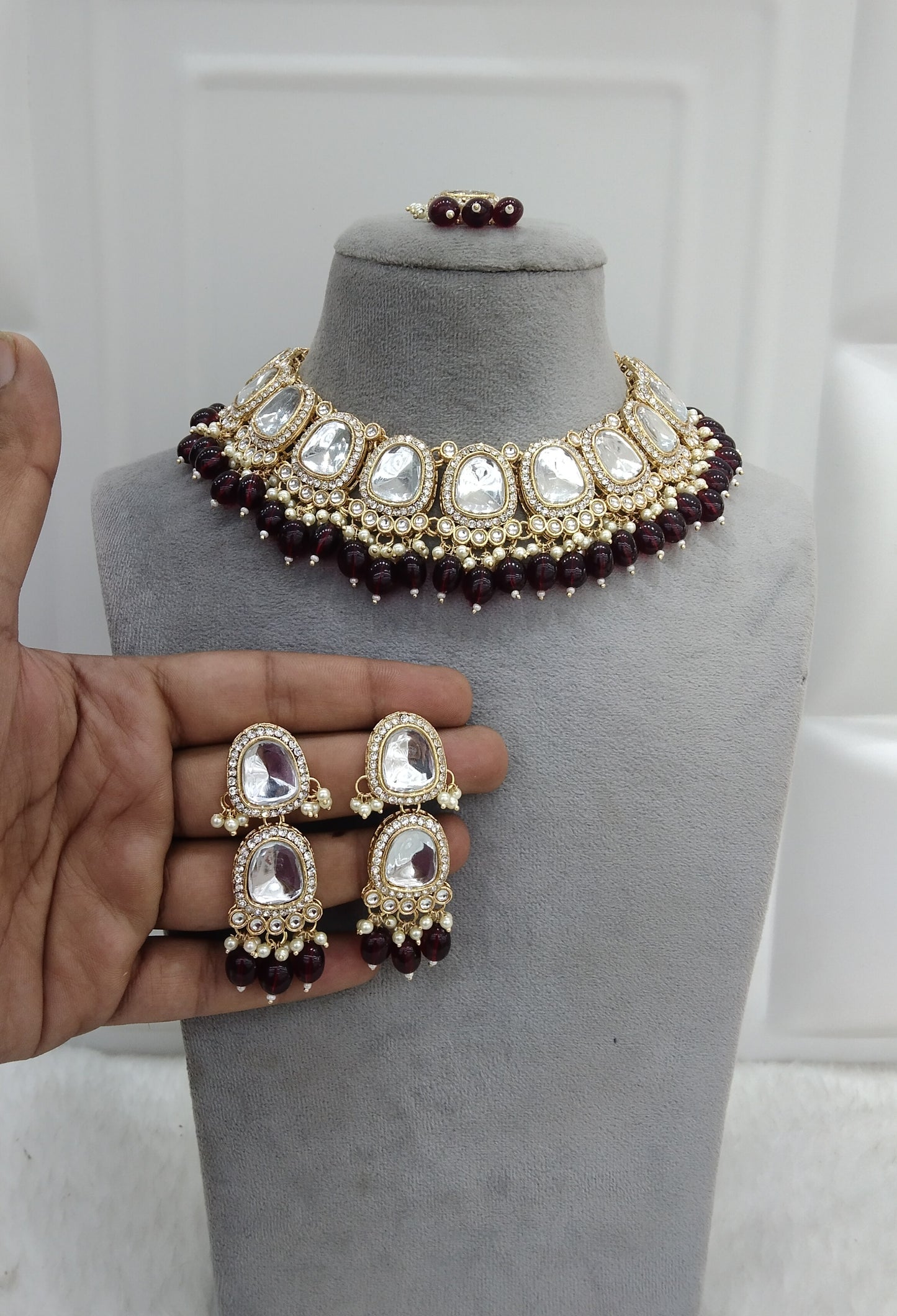 Dahila Maroon kundan Indian Jewellery Set