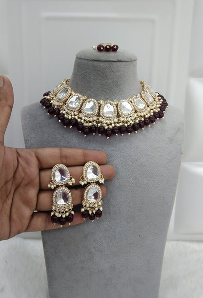 Dahila Maroon kundan Indian Jewellery Set