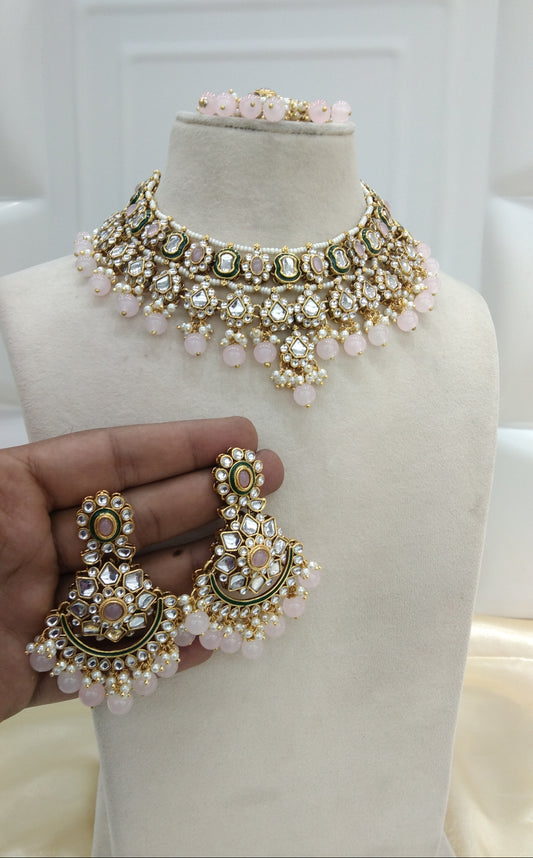 Divyasri Baby pink kundan Indian Jewellery Set