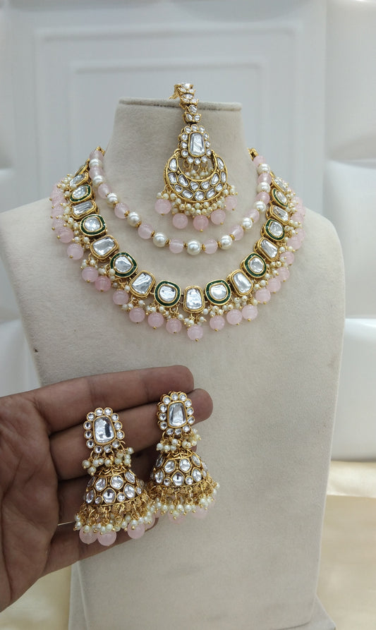 Farzana Baby Pink kundan Indian Jewellery Set