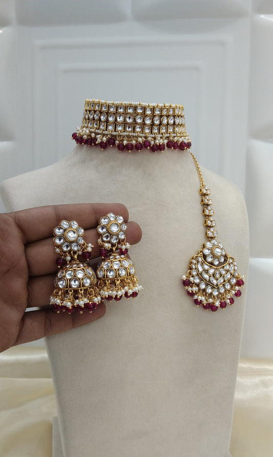 Divya Majenta kundan Indian Jewellery Set