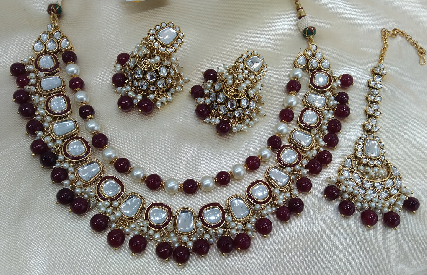 Farzana Maroon kundan Indian Jewellery Set