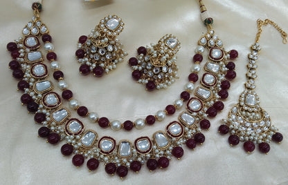 Farzana Maroon kundan Indian Jewellery Set