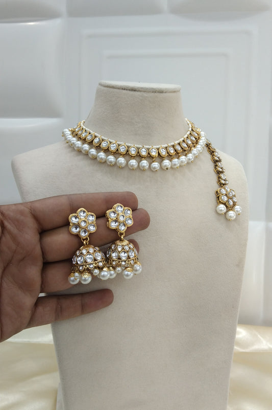 Divya White kundan Indian Jewellery Set