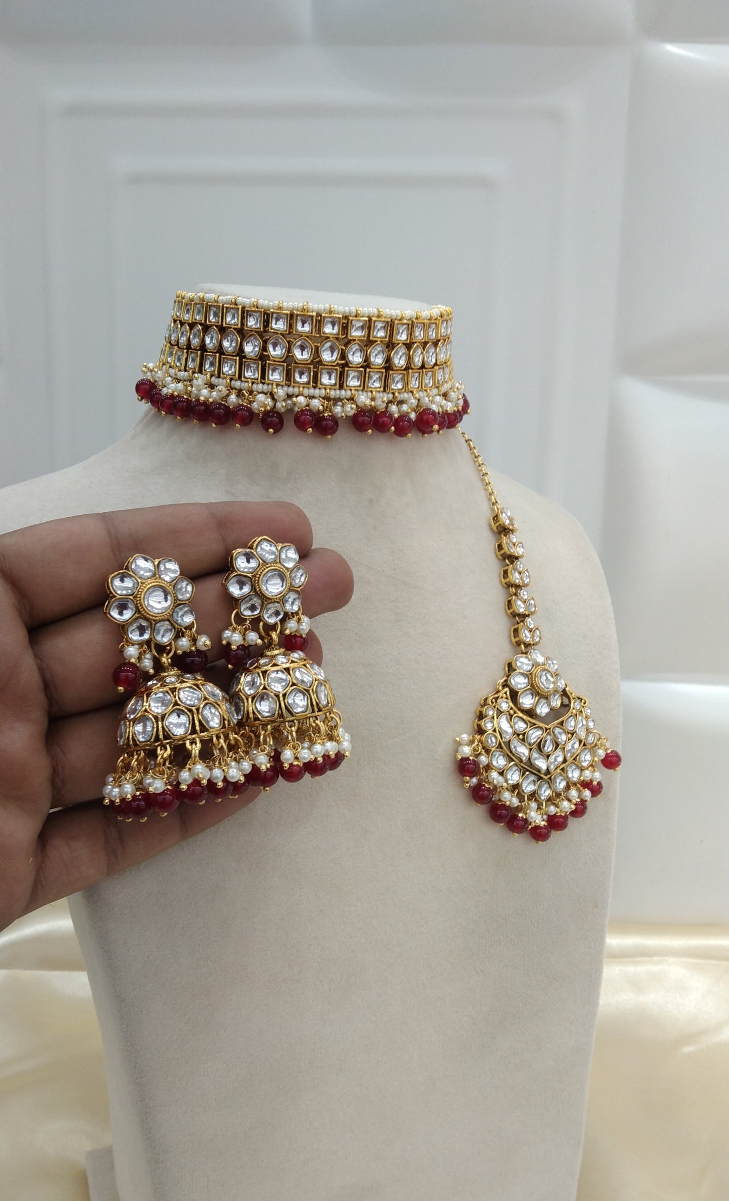 Divya Maroon kundan Indian Jewellery Set