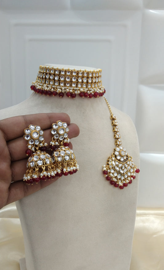 Divya Maroon kundan Indian Jewellery Set