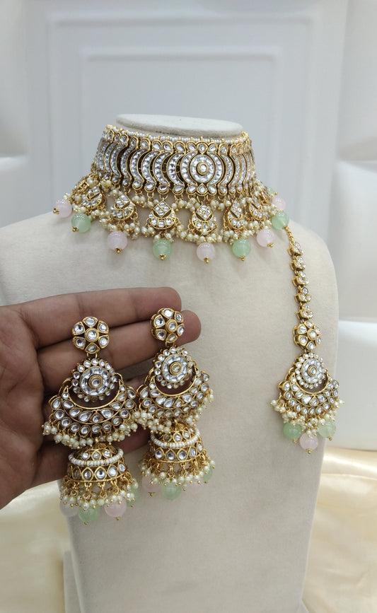 Diksika Pista pink kundan Indian Jewellery Set