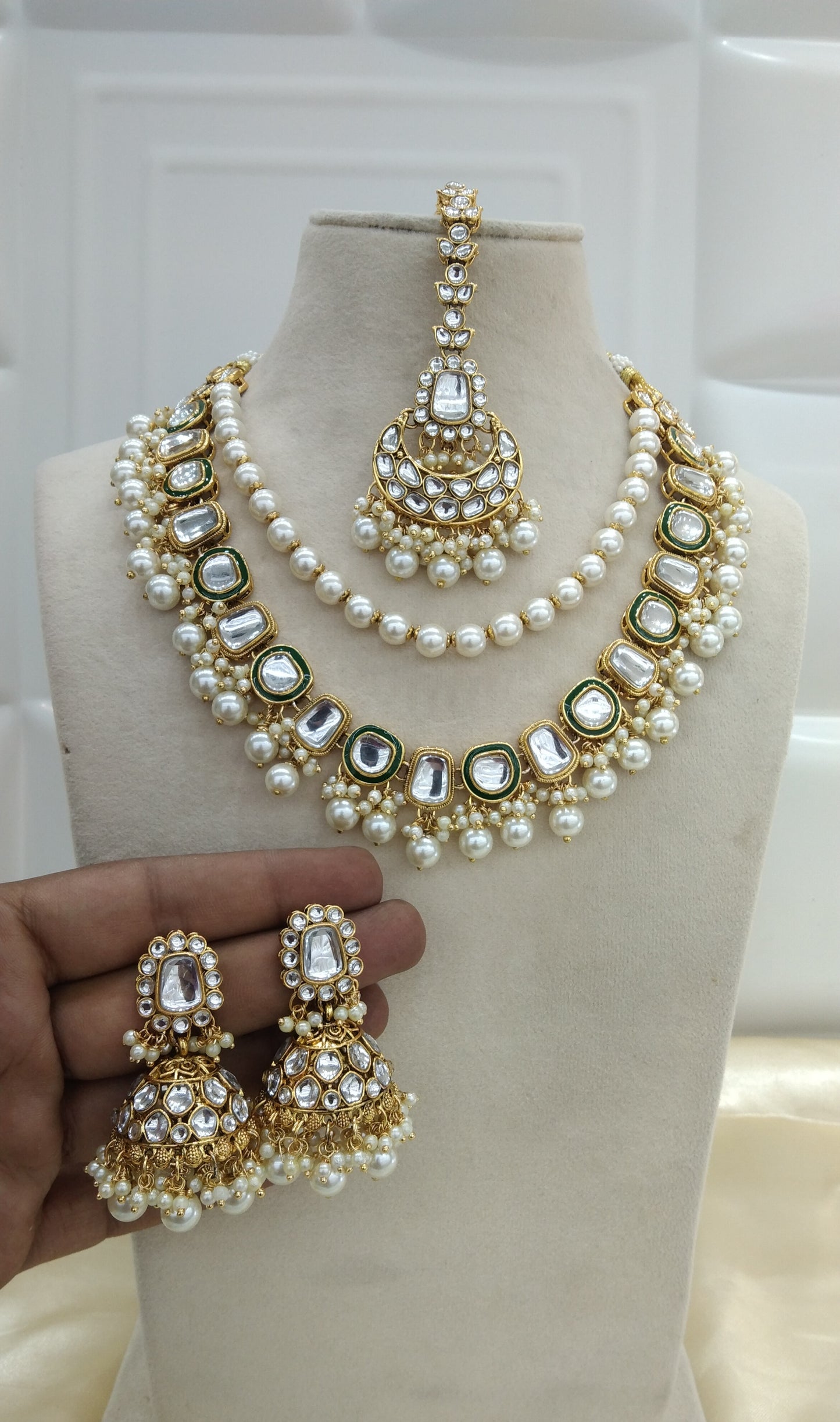 Farzana White kundan Indian Jewellery Set