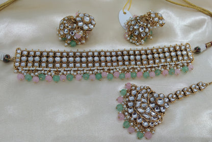 Divya Pista pink kundan Indian Jewellery Set