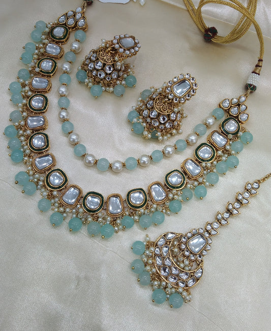 Farzana Sea Green kundan Indian Jewellery Set