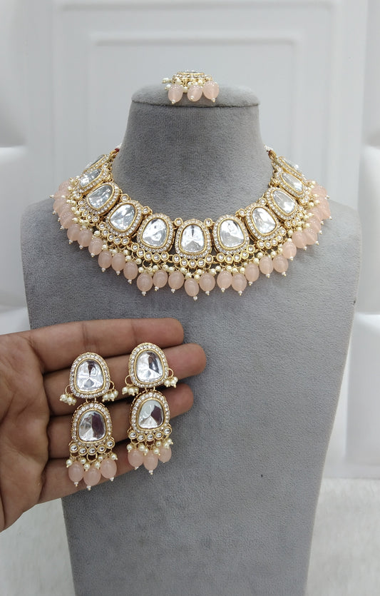 Dahila Peach kundan Indian Jewellery Set