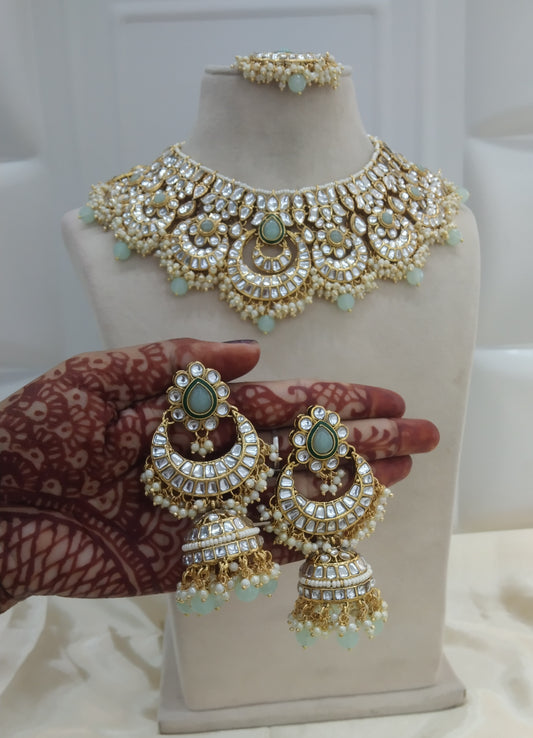 Gagan sea green kundan Indian Jewellery Set