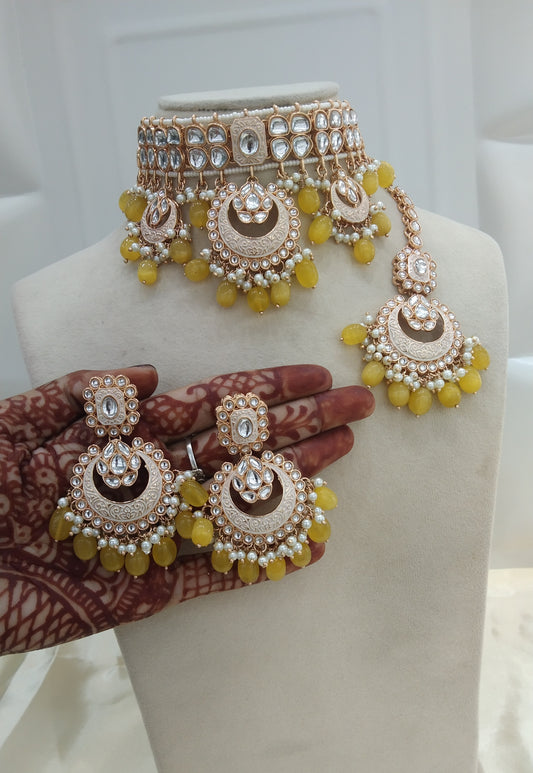 Freya Yellow kundan Indian Choker Jewellery Set