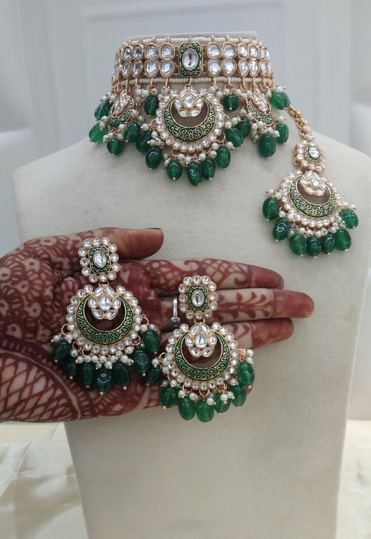 Freya Green kundan Indian Choker Jewellery Set