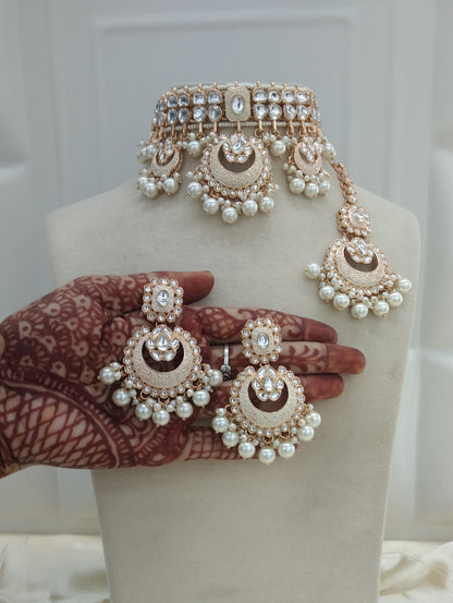 Freya White kundan Indian Choker Jewellery Set