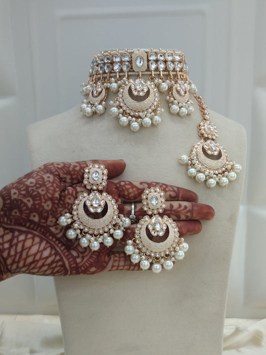 Freya White kundan Indian Choker Jewellery Set