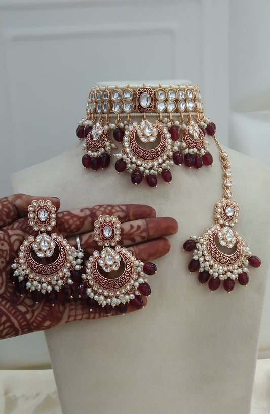 Freya Green kundan Indian Choker Jewellery Set