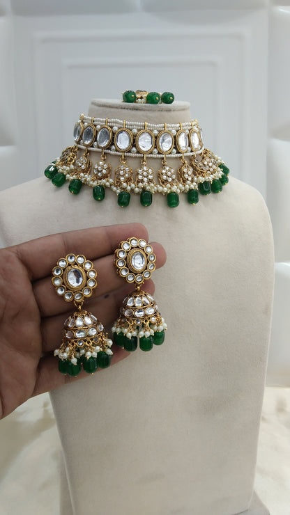 Gauri Green kundan Indian Choker Jewellery Set