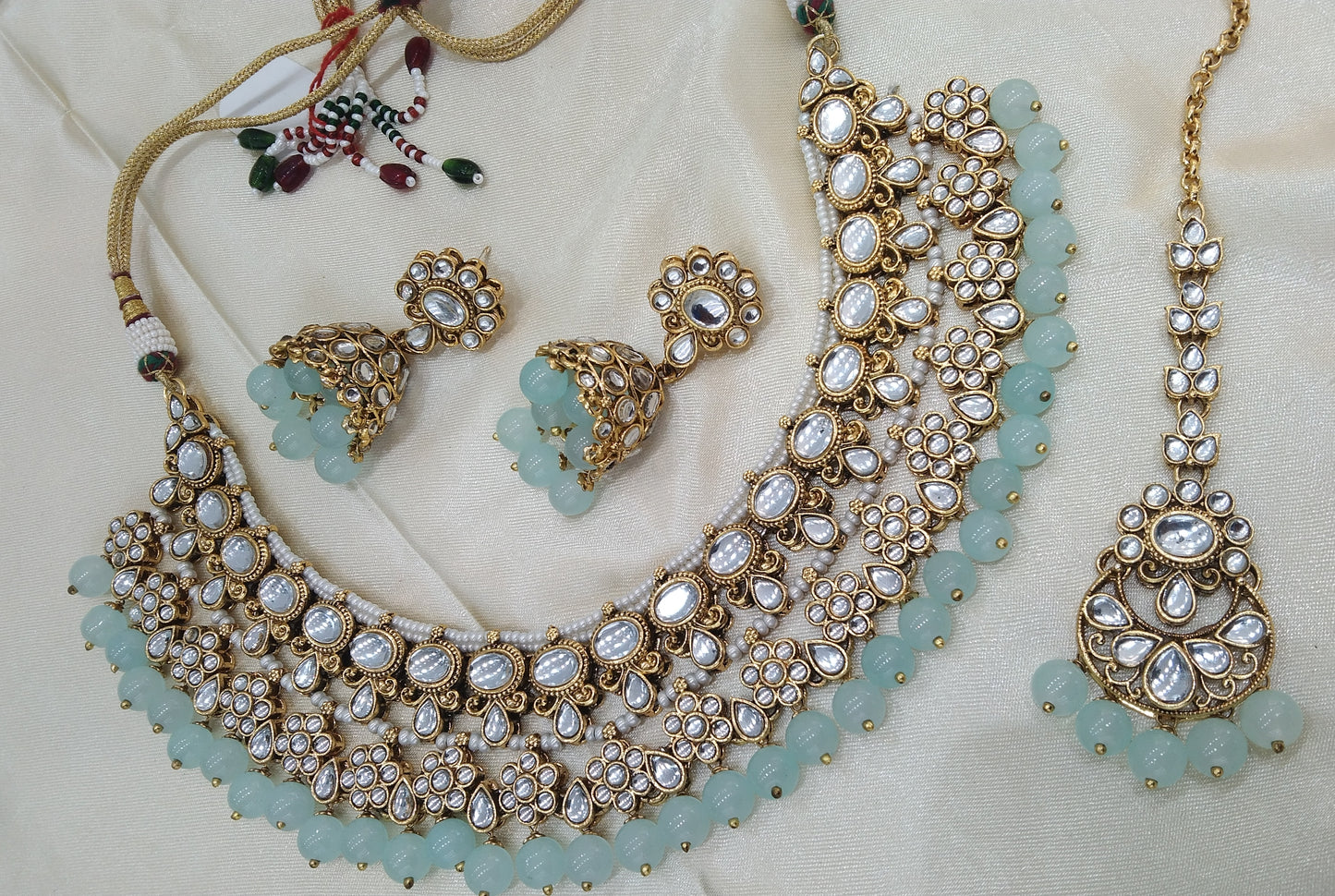 Garry Sea Green kundan Indian Necklace Jewellery Set