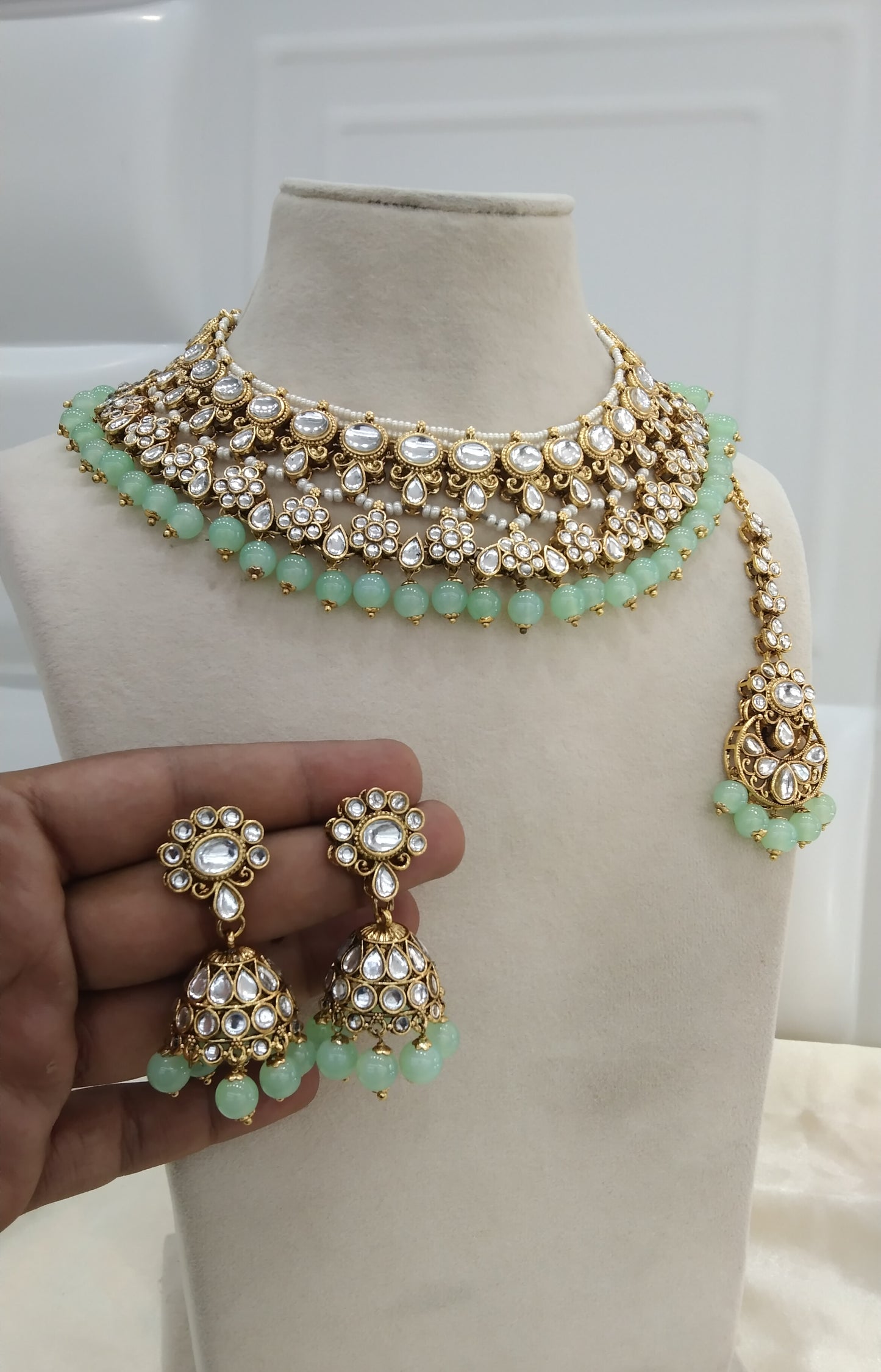 Garry Pista kundan Indian Necklace Jewellery Set