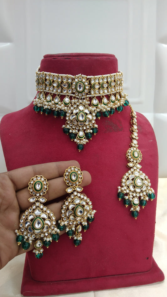 Gurpreet Rama Green kundan Indian choker Jewellery Set