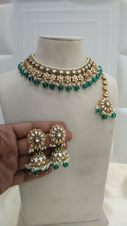 Harry Rama Green kundan Indian Necklace Jewellery Set