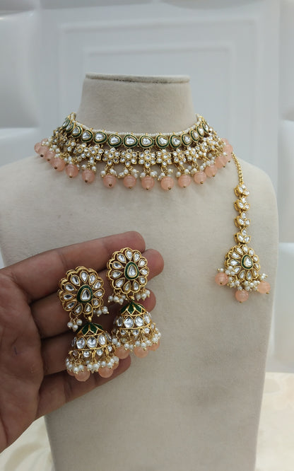 Harry Peach kundan Indian Necklace Jewellery Set